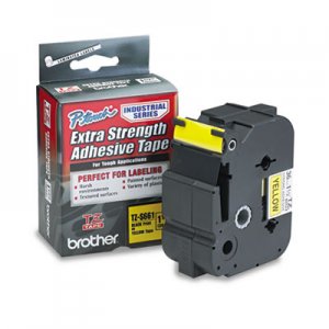 Brother P-Touch TZES661 TZ Extra-Strength Adhesive Laminated Labeling Tape, 1-1/2w, Black on Yellow