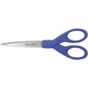 Westcott ACM44217 Preferred Line Stainless Steel Scissors, 7" Long, 2.5" Cut Length, Blue Straight Handle