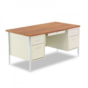 Alera SD6030PC Double Pedestal Steel Desk, 60w x 30d x 29-1/2h, Oak/Putty