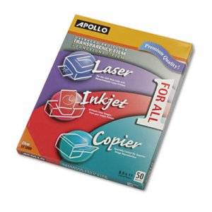Apollo APOUF1000E Color Laser/Inkjet Transparency Film, Letter, Clear, 50/Box