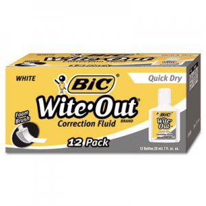 BIC WOFQD12WE Wite-Out Quick Dry Correction Fluid, 20 ml Bottle, White, 1/Dozen