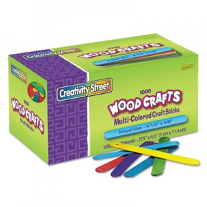 Chenille Kraft CKC377502 Colored Wood Craft Sticks, 4 1/2 x 3/8, Wood, Assorted, 1000/Box