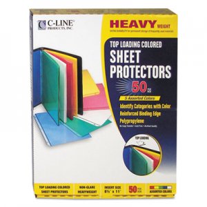 C-Line CLI62010 Colored Polypropylene Sheet Protectors, Assorted Colors, 2", 11 x 8 1/2, 50/BX