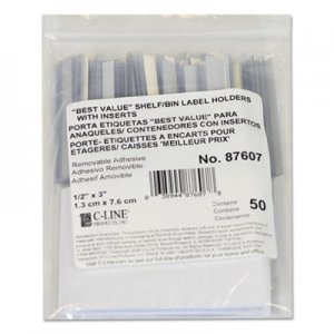C-Line 87607 Self-Adhesive Label Holders, Top Load, 1/2 x 3, Clear, 50/Pack