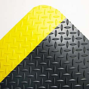 Crown CD0035YB Industrial Deck Plate Anti-Fatigue Mat, Vinyl, 36 x 60, Black/Yellow Border