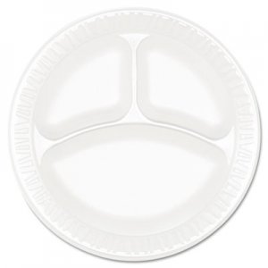 Dart DCC9CPWCR Concorde Foam Plate, 3-Comp, 9" dia, White, 125/Pack, 4 Packs/Carton