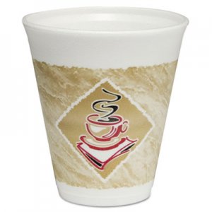 Dart 12X16G Cafe G Foam Hot/Cold Cups, 12oz, White w/Brown & Red, 1000/Carton