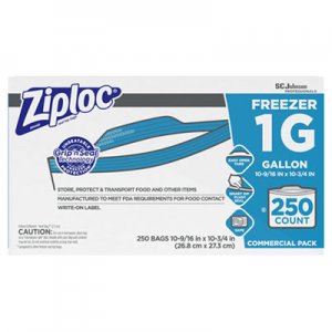 Ziploc SJN682258 Double Zipper Freezer Bags, 1 gal, 2.7 mil, 10.56" x 10.75", Clear, 250/Carton
