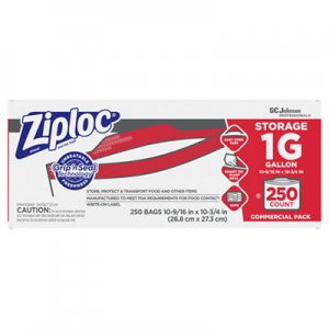 Ziploc SJN682257 Double Zipper Storage Bags, 1 gal, 1.75 mil, 10.56" x 10.75", Clear, 250/Box