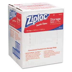 Ziploc 94601 Double Zipper Storage Bags, Plastic, 1qt, Clear, Write-On ID Panel, 500/Box