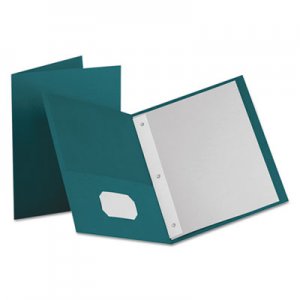 Oxford 57755 Twin-Pocket Folders with 3 Fasteners, Letter, 1/2" Capacity, Teal, 25/Box