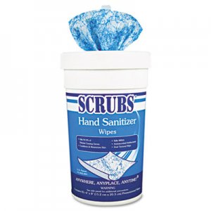 SCRUBS 90985 Antimicrobial Hand Sanitizer Wipes, 9 3/4 x 10 1/2, 85/Canister, 6/Carton