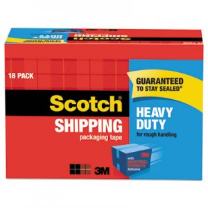 Scotch MMM385018CP 3850 Heavy-Duty Packaging Tape Cabinet Pack, 3" Core, 1.88" x 54.6 yds, Clear, 18/Pack