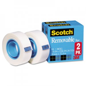 Scotch MMM8112PK Removable Tape 811 2PK, 3/4" x 1296", 1" Core, 2/Pack