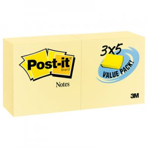 Post-it Notes MMM65524VADB Original Pads in Canary Yellow, 3 x 5, 50/Pad, 24 Pads/Pack