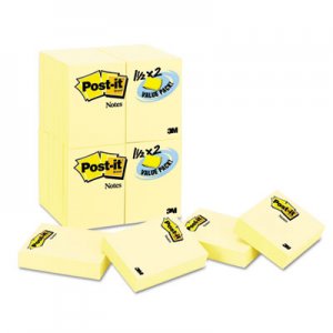 Post-it Notes MMM65324VADB Original Pads in Canary Yellow, 1-1/2 x 2, 90/Pad, 24 Pads/Pack