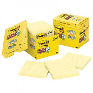 Post-it Notes Super Sticky MMM67512SSCP Canary Yellow Note Pads, 4 x 4, Lined, 90/Pad, 12 Pads/Pack