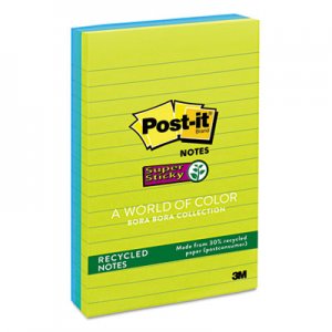 Post-it Notes Super Sticky MMM6603SST Recycled Notes in Bora Bora Colors, 4 x 6, 90/Pad, 3 Pads/Pack