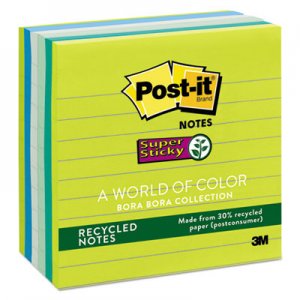 Post-it Notes Super Sticky MMM6756SST Recycled Notes in Bora Bora Colors, 4 x 4, 90/Pad, 6 Pads/Pack