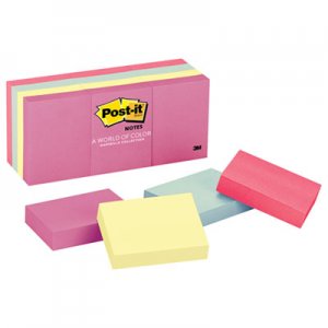 Post-it Notes MMM653AST Original Pads in Marseille Colors, 1-1/2 x 2, 100/Pad, 12 Pads/Pack