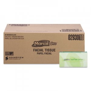 Marcal PRO MRC2930 100% Recycled Convenience Pack Facial Tissue, Septic Safe, 2-Ply, White, 100 Sheets/Box, 30 Boxes/Carton