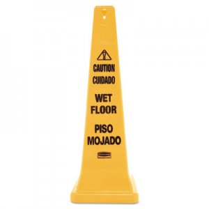 Rubbermaid Commercial RCP627677 Four-Sided Caution, Wet Floor Yellow Safety Cone, 12 1/4 x 12 1/4 x 36h