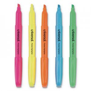 Universal UNV08850 Pocket Highlighters, Chisel Tip, Assorted Colors, 5/Set