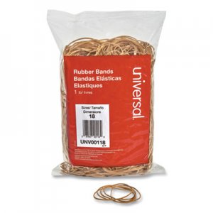 Universal UNV00118 Rubber Bands, Size 18, 0.04" Gauge, Beige, 1 lb Box, 1,600/Pack