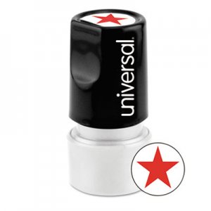 Universal UNV10081 Round Message Stamp, STAR, Pre-Inked/Re-Inkable, Red