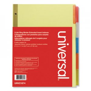 Universal UNV21874 Deluxe Extended Insertable Tab Indexes, 5-Tab, 11 x 8.5, Buff, 6 Sets