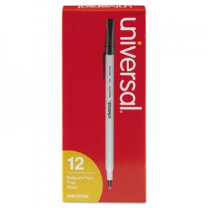 Universal UNV27420 Stick Ballpoint Pen, Fine 0.7mm, Black Ink, Gray Barrel, Dozen