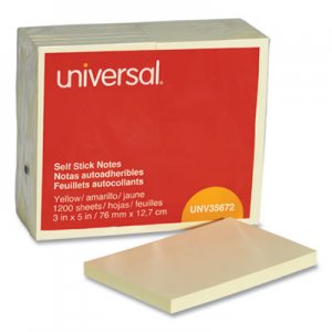 Universal UNV35672 Self-Stick Note Pads, 3 x 5, Yellow, 100-Sheet, 12/Pack