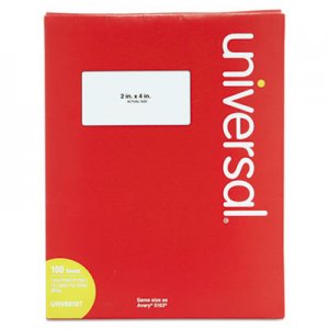 Universal UNV80107 White Labels, Inkjet/Laser Printers, 2 x 4, White, 10/Sheet, 100 Sheets/Box