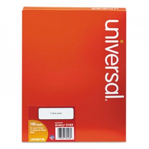 Universal UNV80106 White Labels, Inkjet/Laser Printers, 1.33 x 4, White, 14/Sheet, 100 Sheets/Box