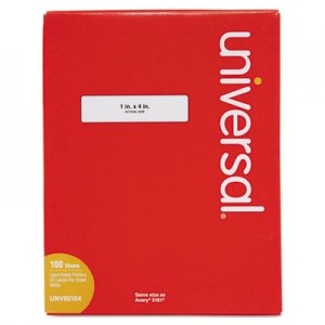 Universal UNV80104 White Labels, Inkjet/Laser Printers, 1 x 4, White, 20/Sheet, 100 Sheets/Box