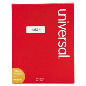 Universal UNV80102 White Labels, Inkjet/Laser Printers, 1 x 2.63, White, 30/Sheet, 100 Sheets/Box