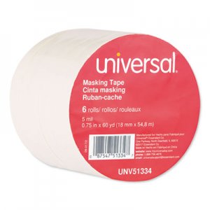 Universal UNV51334 Removable General-Purpose Masking Tape, 3" Core, 18 mm x 54.8 m, Beige, 6/Pack