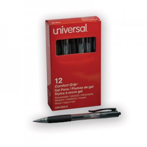 Universal UNV39912 Comfort Grip Retractable Gel Pen, 0.7mm, Black Ink, Smoke Barrel, Dozen
