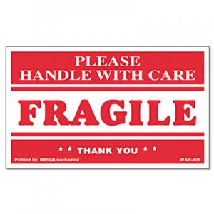 Universal UNV308383 Printed Message Self-Adhesive Shipping Labels, FRAGILE Handle with Care, 3 x 5, Red/Clear, 500/Roll