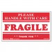 Universal UNV308383 Printed Message Self-Adhesive Shipping Labels, FRAGILE Handle with Care, 3 x 5, Red/Clear, 500/Roll