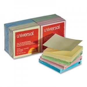 Universal UNV35619 Fan-Folded Self-Stick Pop-Up Notes, 3 x 3, 4 Assorted Pastel, 100-Sheet, 12/PK