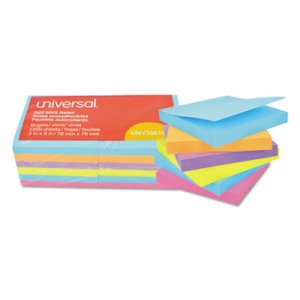 Universal UNV35610 Self-Stick Note Pads, 3 x 3, Assorted Bright Colors, 100-Sheet, 12/PK