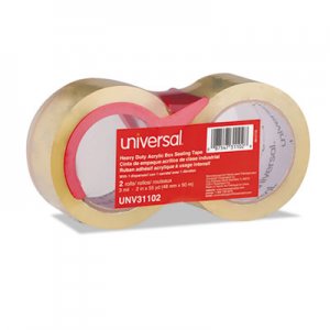 Universal UNV31102 Heavy-Duty Acrylic Box Sealing Tape with Dispenser, 3" Core, 1.88" x 54.6 yds, Clear, 2
