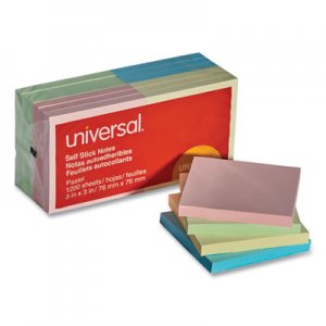 Universal UNV35669 Self-Stick Note Pads, 3 x 3, Assorted Pastel Colors, 100-Sheet, 12/Pack