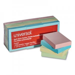 Universal UNV35663 Self-Stick Note Pads, 1-1/2 x 2, Assorted Pastel Colors, 100-Sheet, 12/PK