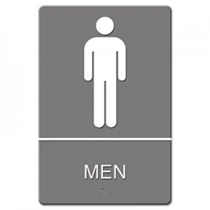 Headline Sign 4817 ADA Sign, Men Restroom Symbol w/Tactile Graphic, Molded Plastic, 6 x 9, Gray