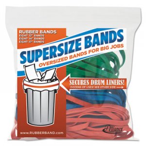 Alliance 08997 SuperSz. Rubber Bands, 12" Red, 14" Green, 17" Blue, 1/4"w, 24/Pack