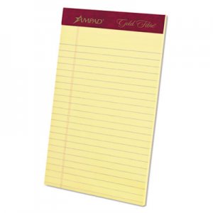 Ampad TOP20004 Gold Fibre Writing Pads, College/Medium, 5 x 8, Canary, 50 Sheets
