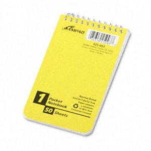 Ampad TOP25093 Wirebound Pocket Memo Book, Narrow Rule, 3 x 5, White, 50 Sheets/Pad