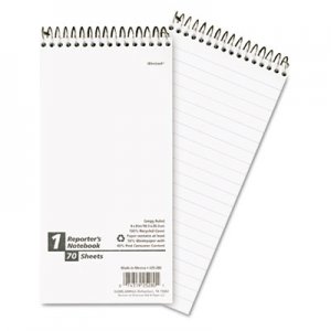 Ampad TOP25280 Envirotec Reporter Spiral Notebook, Gregg Rule, 4 x 8, White, 70 Sheets